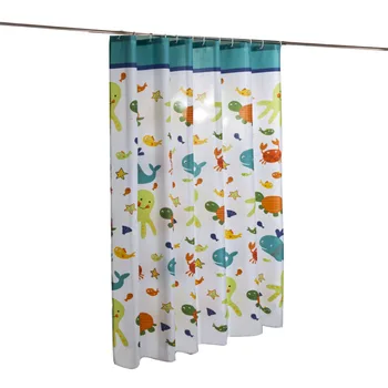 

Children Shower Curtain Polyester Home Cartoons Extra Long Mould Mildew Resistant Waterproof with 12 Rings Bathroom Weighted hem