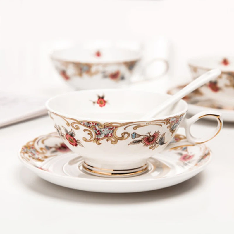 Ceramic Coffee Cups Set European Small Luxury Bone china Afternoon Tea set Flower Tea Cup & Saucer Household Kitchen accessories