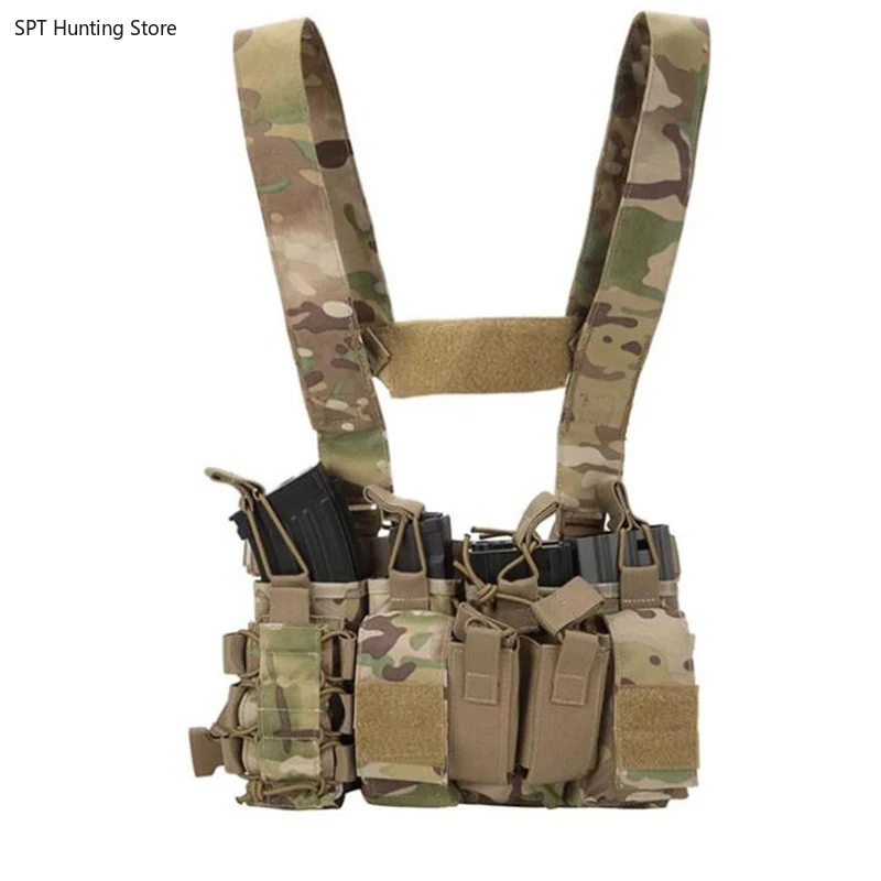 Outdoor Tactical Multicam Black Vest Chest Rig Carrier Mag Pouches AK AR M4 Hunting Suspender Shoulder Molle Magazine | Спортивная