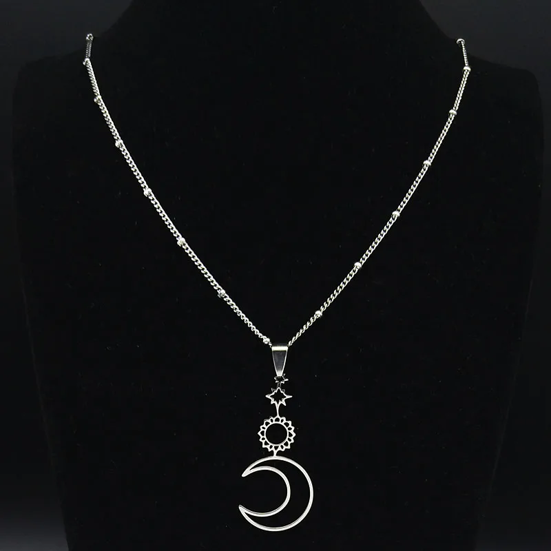 Sun Moon Star Stainless Steel Necklaces Pendants for Women Silver Color Statement Necklace Women Jewelry collar hombre N1123S02