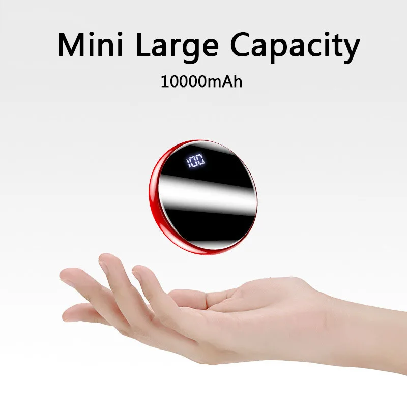 Мини-внешний аккумулятор 10000 ма/ч, маленький полный передний дисплей, внешнее портативное зарядное устройство, повербанк, совместимо с большинством зарядных устройств USB