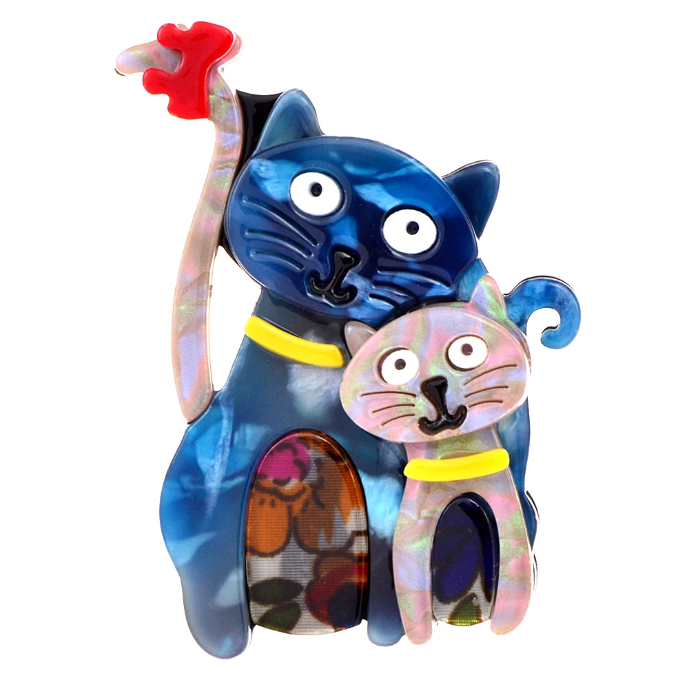 

CINDY XIANG Acrylic Cat Mom and Kids Brooches for Women Colorful Acetate Fiber Cute Animal Pins Creative Design Christmas Gift