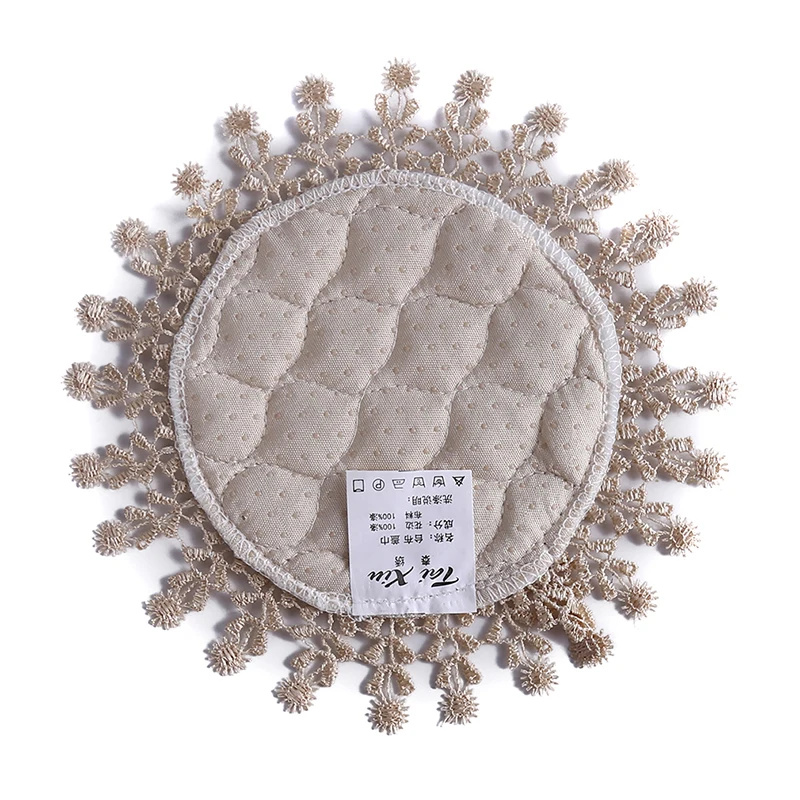Beige Polyester Round Embroidery table place mat pad Cloth dish placemat cup mug dinner tea coaster glass doily kitchen