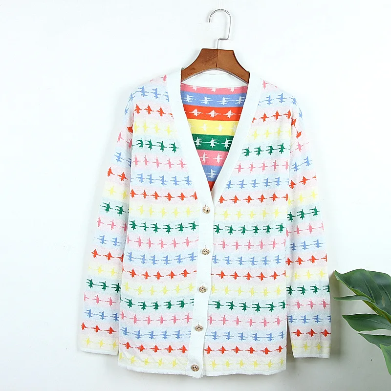 

Colorful Women Wool Knitted Cardigan Coat Autumn Winter 2019 Casual V-Neck Long Sleeve Button Knit Sweater Coat Female Tops