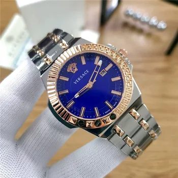 

Versace- Luxury Brand quartz women Watches Quartz men Watch Stainless Steel Strap wristwatch classic business dress watch 601
