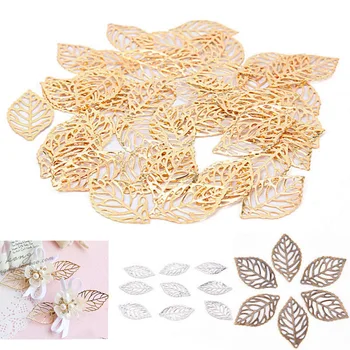 

Hot 50pcs/Lot Craft Hollow Leaves Pendant Jewelry Accessories Gold Charm Filigree Jewelry Making Plated Vintage For Hair Comb