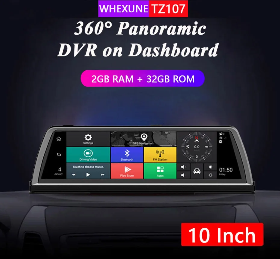WHEXUNE 4G Android автомобильный dvr видеорегистратор 4 объектива 10 дюймов навигация ADAS gps WiFi Full HD 1080P видео рекордер 2 ГБ+ 32 ГБ камера для автомобиля