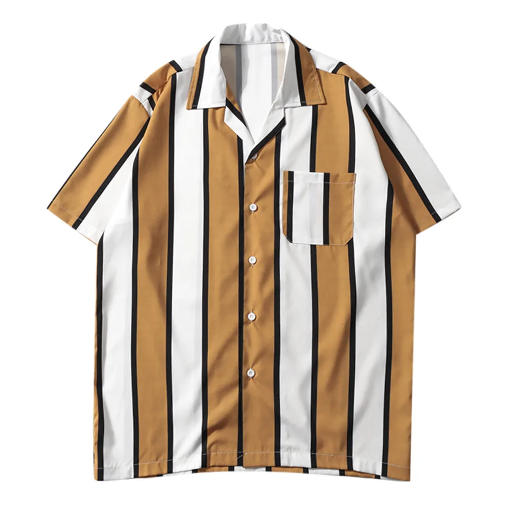 

WOMAIL 2019 Fashion Casual Men's Shirt Splicing Pattern Beach Short Sleeve Linen Stripe Shirts Turn-down Collar Casual Shirts
