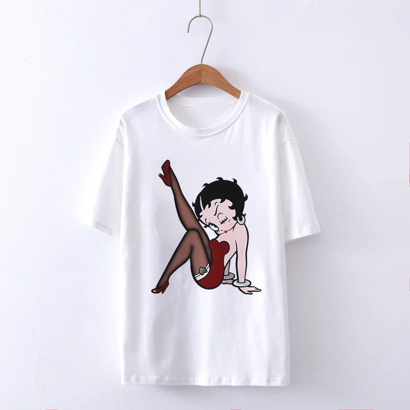 2020 Summer Casual Vogue Female T-shirt Harajuku Funny Betty BOOP Printed Tshirt Vintage Aesthetic T Shirt New White Streetwear