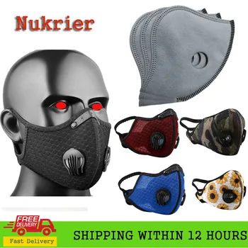 

Nukrier Adult Face Masks With 5 Layer PM2.5 Filter Paper Breathable Valves Anti Haze Dust Activated Carbon Mouth Mask Filter