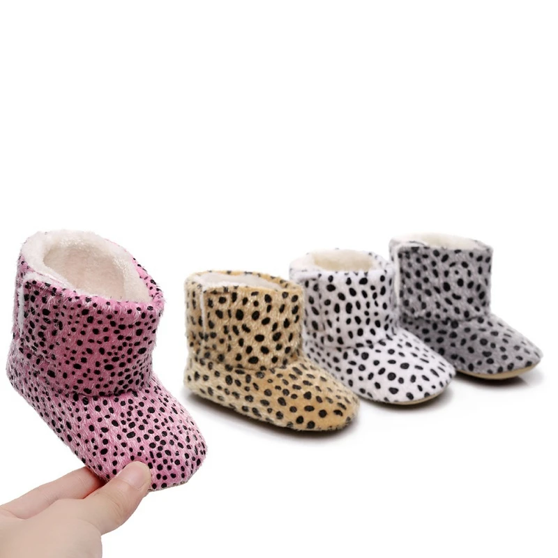 

0-24M Leopard Solid Newborn Infant Baby Girls Snow Boots Winter Warm Baby Shoes Solid Button Plush Ankle Boots
