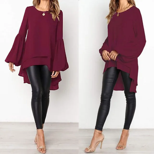 US $9.74 Lantern Sleeve Layered Shirts Women Asymmetrical Blouse 2020 ZANZEA Fashion Tops Female Casual Blus