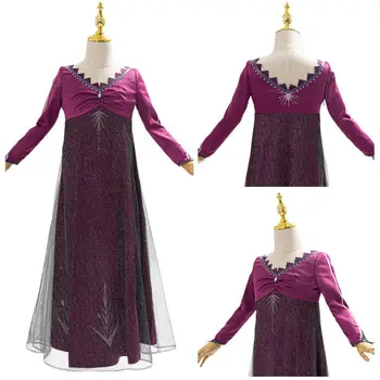 

Snow Princess Elsa Cosplay Costume Kids Child Long Purple Fancy Dress Halloween Carnival Costumes