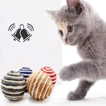 

Pet Cat Toy Sisal Rope Weave Ball Interactive Kitten Teaser Playing Chewing Scratch Catching Supplies Pupply Dog Handmade Bell
