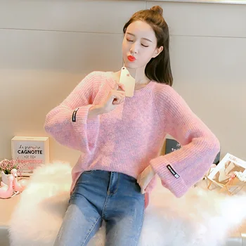 

Lady Sweater Female Loose Lazy Wind Knitting Backing Shirt Tide