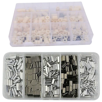 

New 150Pcs Nylon Round Spacer Standoff Screw Nut & 500Pcs Aluminum Crimping Loop Sleeve Double Barrel Ferrule
