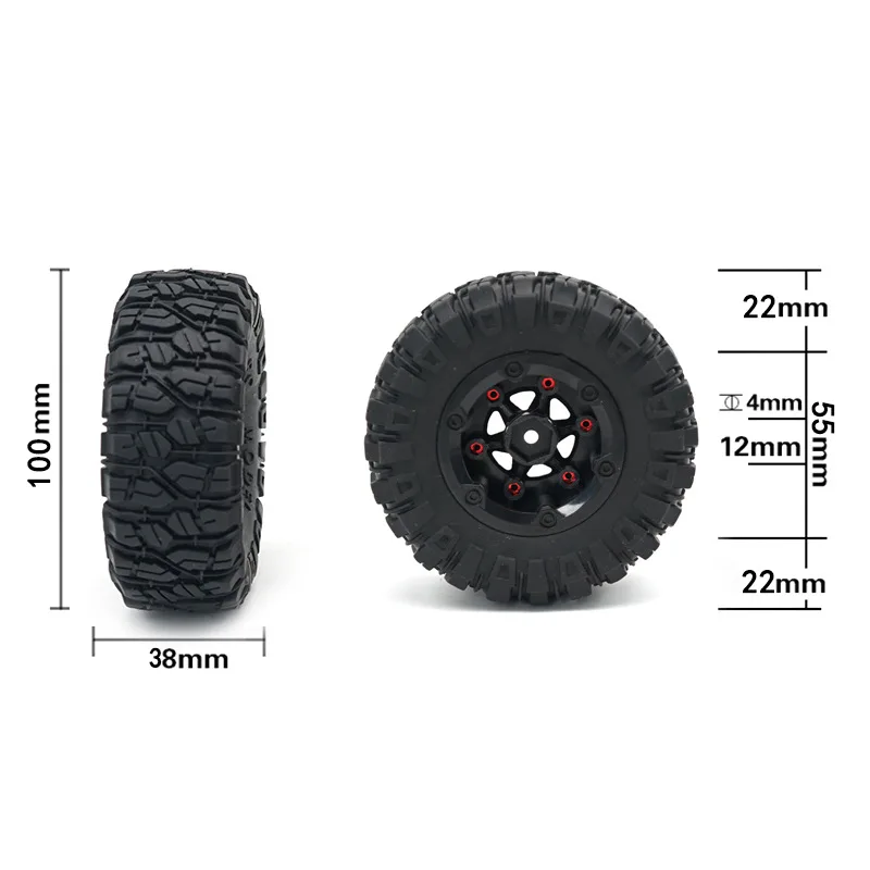 

Hot 1:12 RC Truck Crawlers 100mm Rubber Tires Tyres with Wheel Hex 4X for Wltoys 12428 12423 FY01 FY02 FY03