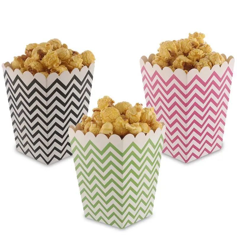 

12pcs/lot Colorful Chevron Paper Popcorn Boxes Pop Corn Favor Bags for Candy Snack Wedding Decor Birthday Party Supplies