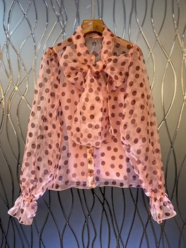

2020 Spring and Summer New Women's Clothing Lining Tanktop Decorative Tie Knot Tie Polka Dot Perspective Top 411