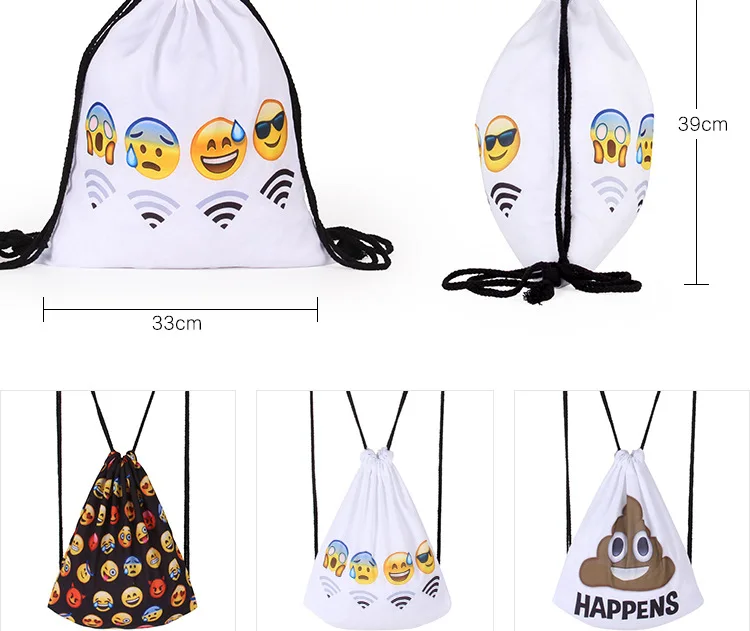 AliExpress Hot Selling Digital Printing Polyester Fabrics Drawstring Bag Signal Expression Shopping Storage Drawstring Backpack