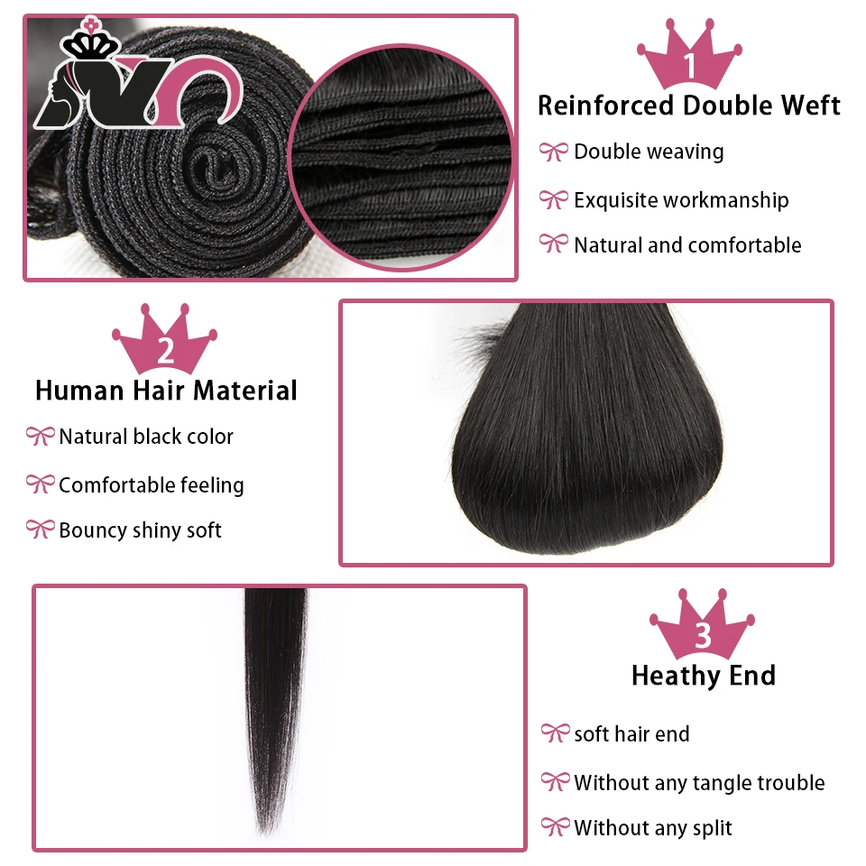 NY Straight Bundles With Closure Malaysia Weave Bundles with 4*4 Closure 100% Human Hair Non-Remy Hair For Black Women 8-28 inch