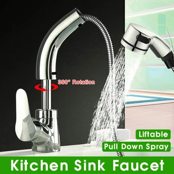 

1pc Kitchen Sink Faucet+2pc Hose(60cm) Rust Resistant Kitchen Sink Faucet Tap Pull Down Sprayer Sprinkler