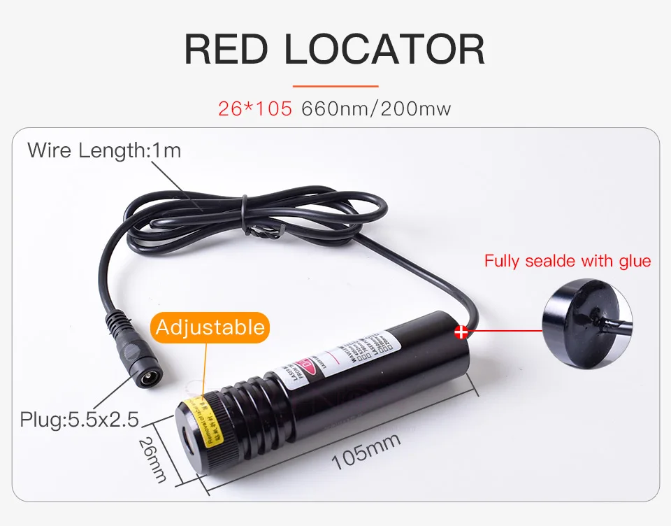 26*105 мм Регулируемый лазерный луч 660nm диодный модуль локатор ЕС AU UK адаптер 5 В 200 МВт красная лазерная указка лазерной линии позиционер для лазерного станка