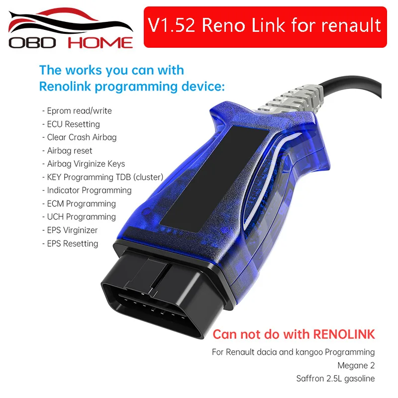 Диагностический кабель USB OBD2 Renollink для Renault программатор ECU ключей сброс подушки