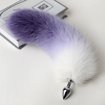 SMLOVE Butt Plug Real Gradient Tie-dye color Fox Tail Anal Plug Detachable BDSM Adult Erotic Game Sexy Toys Cosplay For Woman 4