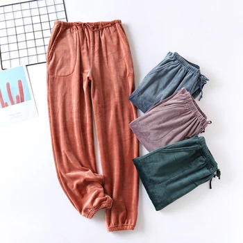 

Fleece Plush Pajama Pants 2020 Autumn Winter Men and Women Home Pants Soft Elastic Waist Loose Trousers Solid Pajamas Bottoms