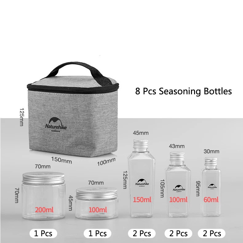 8pcs Bottles Naturehike Открытый бутылки для приправ наборы Портативный Кемпинг ароматизатор контейнер для хранения для приготовления пищи Пикник барбекю - Цвет: 8pcs Bottles