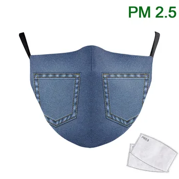 

Mouth Face Mask Solid Color Jeans Mask PM 2.5 Protective Dust Reusable Mouth Mask Print Washable Fabric Filter for Adult