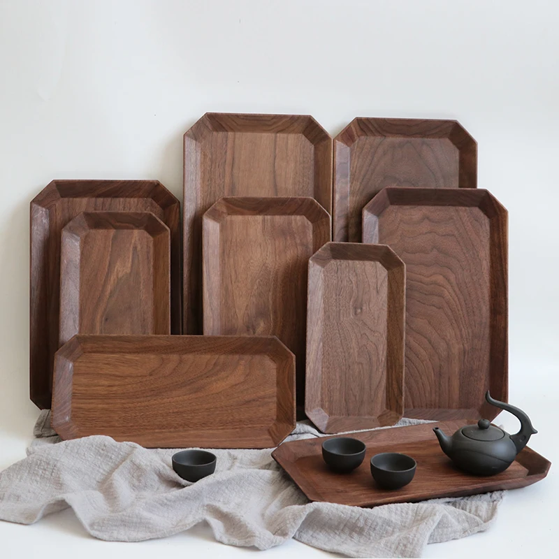 

Afternoon Tea Tray Walnut Octagonal Tray Wooden Rectangular Plate Dry Tea Tray Creative Hotel Dinner Plate Fruit Plate Home