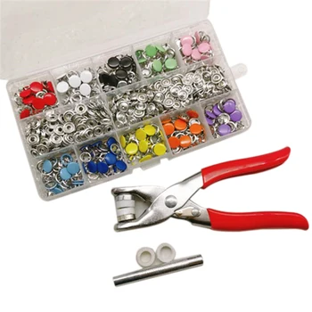 

200 Pcs/Set 10 Colors Snap Fastener Kit Snap on Buttons Set with Fixing Tool for Leather Bracelet Shirt Skirt