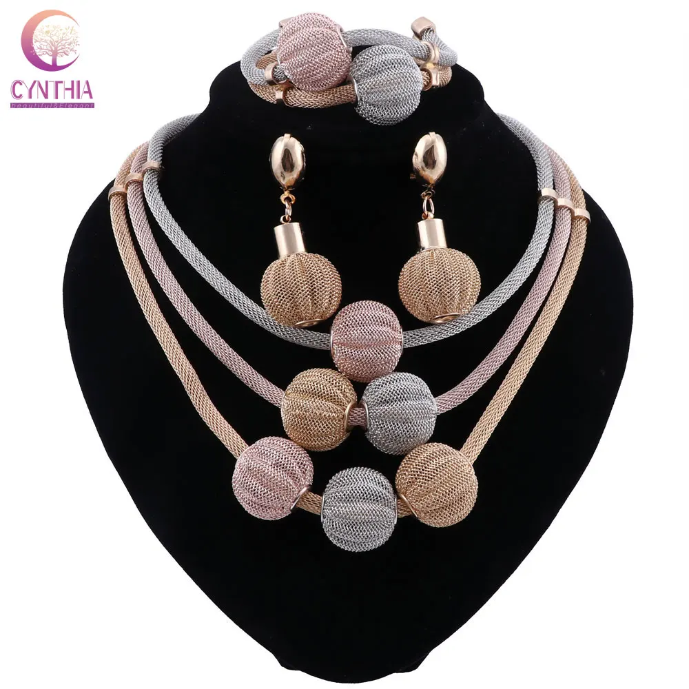 

CYNTHIA Fashion African Beads Necklace Earrings Set Brand Dubai Gold-colorful Jewelry Set Nigerian Woman Wedding Bridal Bijoux
