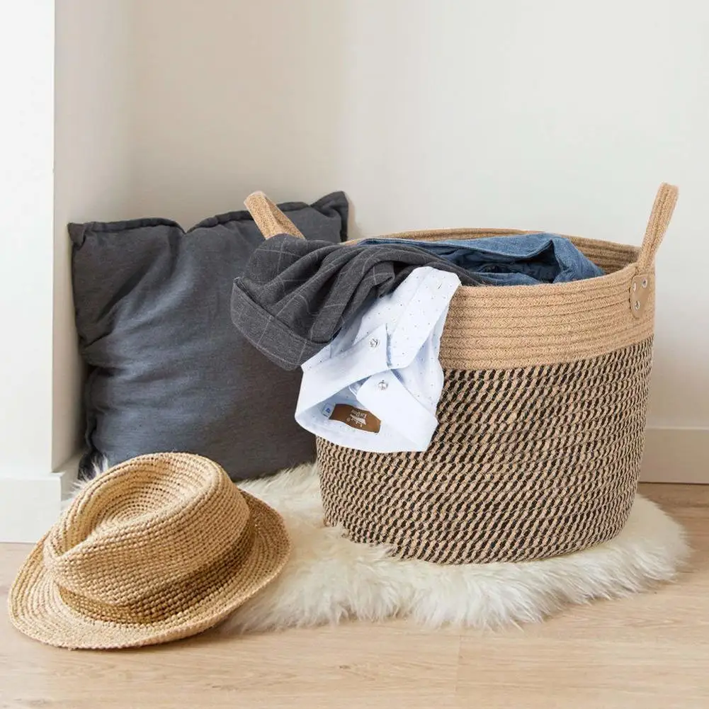 Large Basket Woven Storage Basket With Handles Natural Jute Laundry Basket Toy Towels Blanket Basket Home Decor Gift Laundry Baskets AliExpress