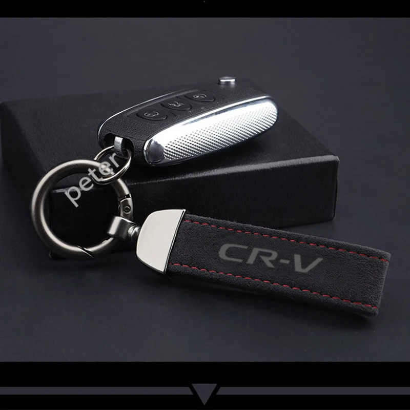 

Hot Fashoinal Metal Leather car Custom Keychain Suede Leather Keychain Metal Engraved Logo For honda crv 2008 -2019 Car