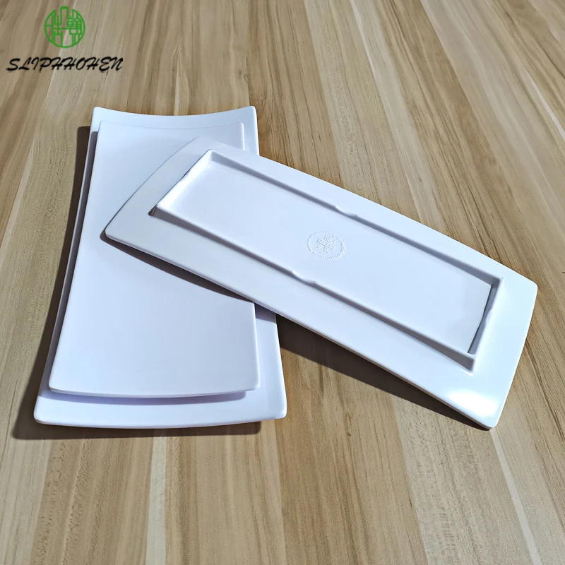 11/12/13 Inch White Warping Angle Rectangular Sashimi Dish Restaurant Dinnerware Dinner Plate A5 Melamine Tableware