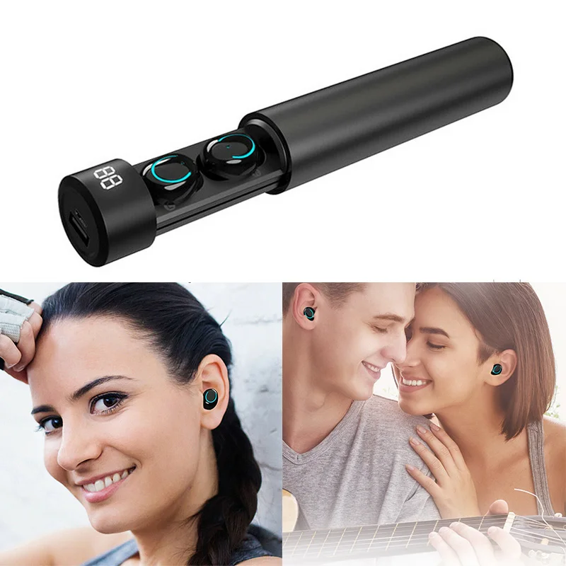 TWS спортивные Bluetooth наушники 5,0 стерео Беспроводная гарнитура для наушников IPX5 водонепроницаемые беспроводные наушники зарядный чехол - Цвет: black