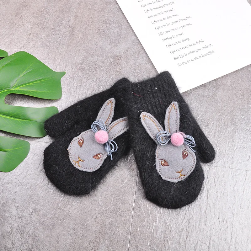 Kids Gloves Winter Children Rope Full Finger Mittens Rabbit Hair Boy Girl Cartoon Gloves Baby Thicken Woolen Warmer Mittens 3-8T
