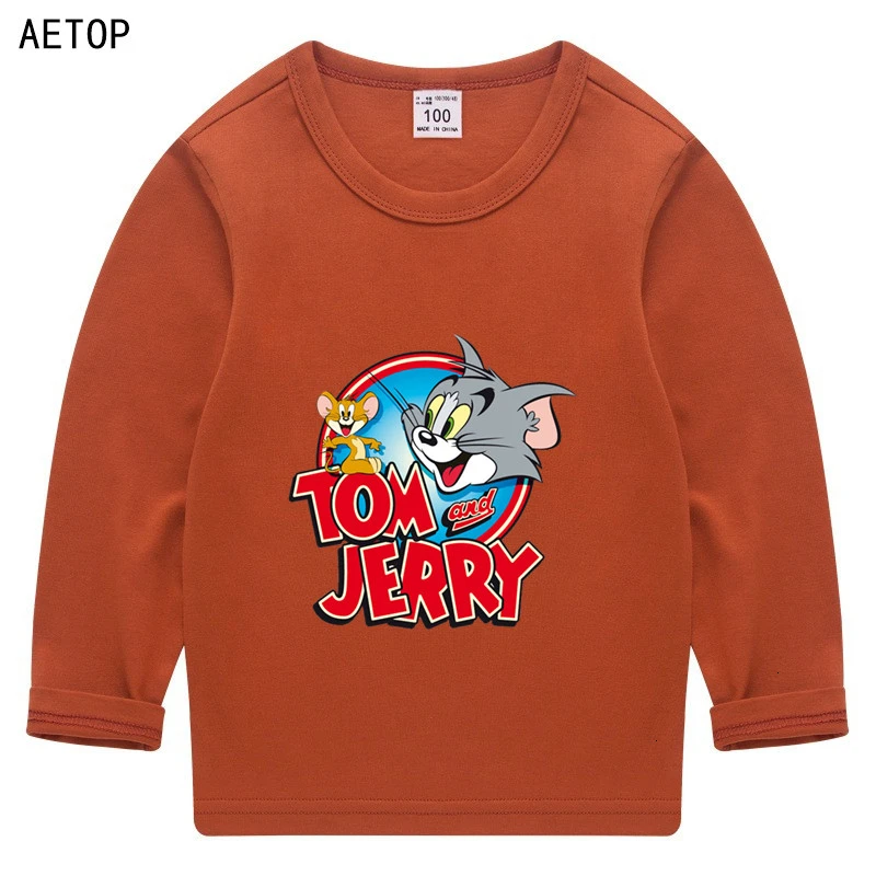 Summer Tom and jerry O-Neck t shirt Tops Boys Girls Funny Splicing color Long sleeve T-shirt Kid Children Cartoon T shirt Baby - Цвет: as picture