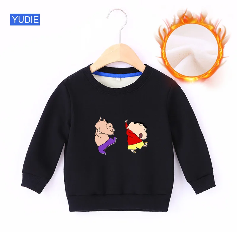 Толстовки с капюшоном для мальчиков; Детские свитшоты; Crayon Shinchan; зимняя теплая хлопковая детская одежда для маленьких мальчиков и девочек; крутой пуловер для малышей