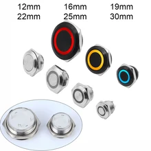 Elektrische Waterdichte Power 12V Led Light Momentary Korte Mini Drukknop 12/16/19/22/25/30 Mm Druk Schakelaars 220V 24V