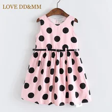 Красивые платья для девочек г. Новая детская одежда милое в горошек платье-майка без рукавов с поясом для девочек