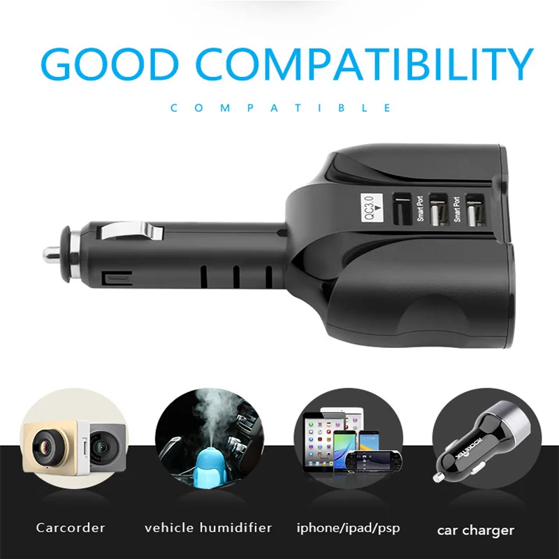 

Multi-in-one QC3.0 Car Charger 3 Port USB Port Fast Charging LED Adapter Lighter Socket For samsung huawei xiaomi iphone
