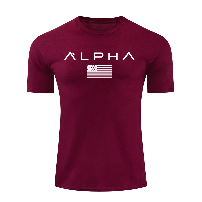 maroon alpha white Новая модная футболка с принтом, Мужская свободная хлопковая Футболка со звездами, футболка с круглым вырезом, Альфа Америка, размеры, футболки с коротким рукавом - Цвет: maroon alpha white