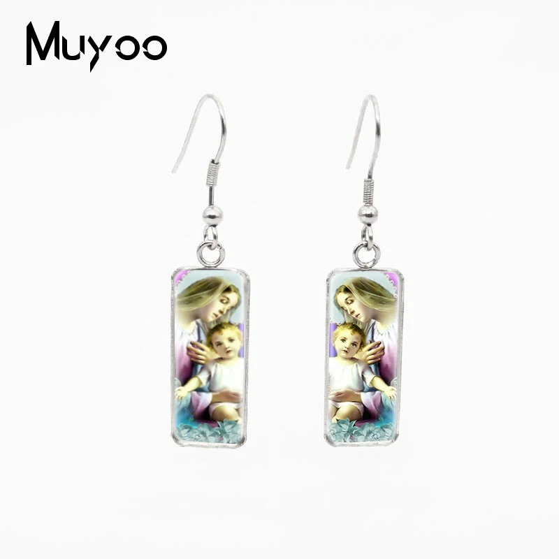 Jesus Christ Mother Mary прямоугольные серьги с рыбным крюком, ювелирные изделия Mary из нержавеющей стали, серьги с рыбным крюком