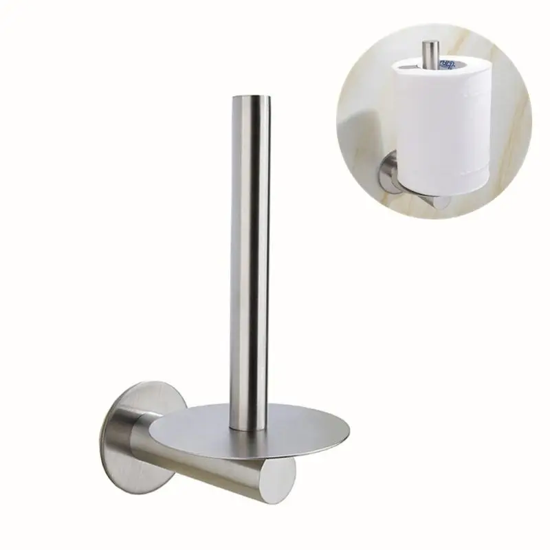 

Stainless Steel Roll Paper Holder Rack Nail Free Tissue Towel Vertical Stand Dispenser for Home Kitchen Bathroom