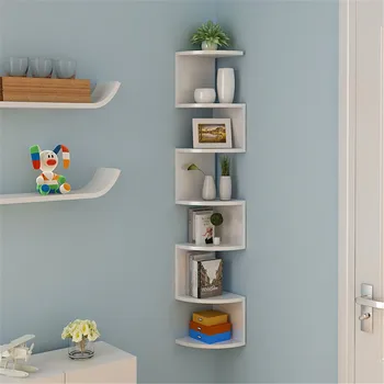 

5-Layer Corner Shelves Bookshelf Wall Mounted Floating Racks Mount Corner Wooden Display Storage Organizer Bookcase 20X20X86CM