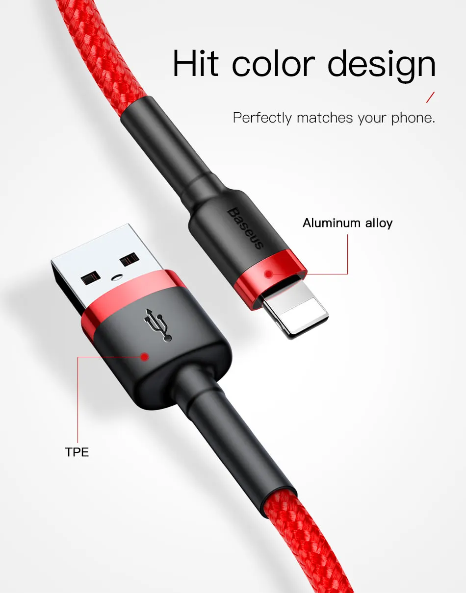 Короткий кабель usb lightning Baseus для быстрой зарядки 0,5 м 1 м 2 м 3 м для iPhone xs max xr 8 7 6s plus 11 ipad pro
